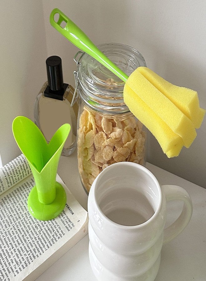 Beufee 2PCS Bottle Brush, Tulip Shape Sponge Cleaning Brush with Holder Long Handle Cup Cleaner Brush Water Bottle Sponge for Kitchen Dishes (Yellow) - Image 2